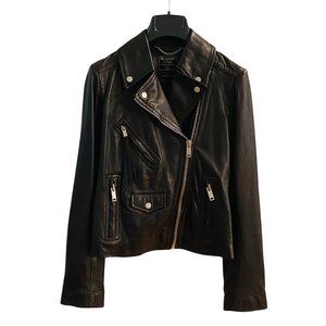 ABERCROMBIE & FITCH Black Genuine Leather Motorcycle Jacket Sz. XS (Womens)